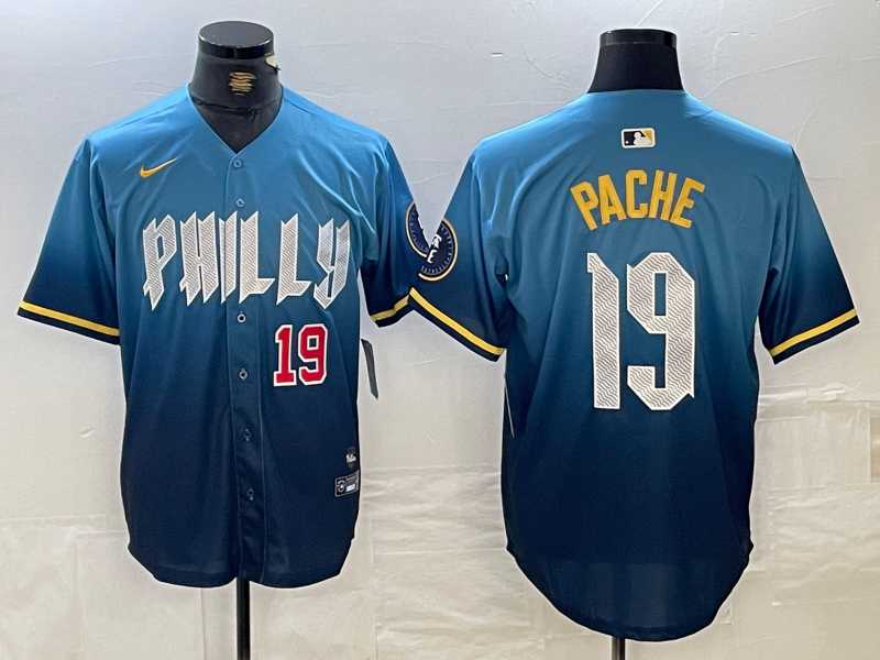 Men%27s Philadelphia Phillies #19 Cristian Pache Blue 2024 City Connect Limited Stitched Jerseys